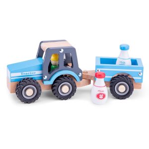 Houten Tractor Blauw met Melkbus